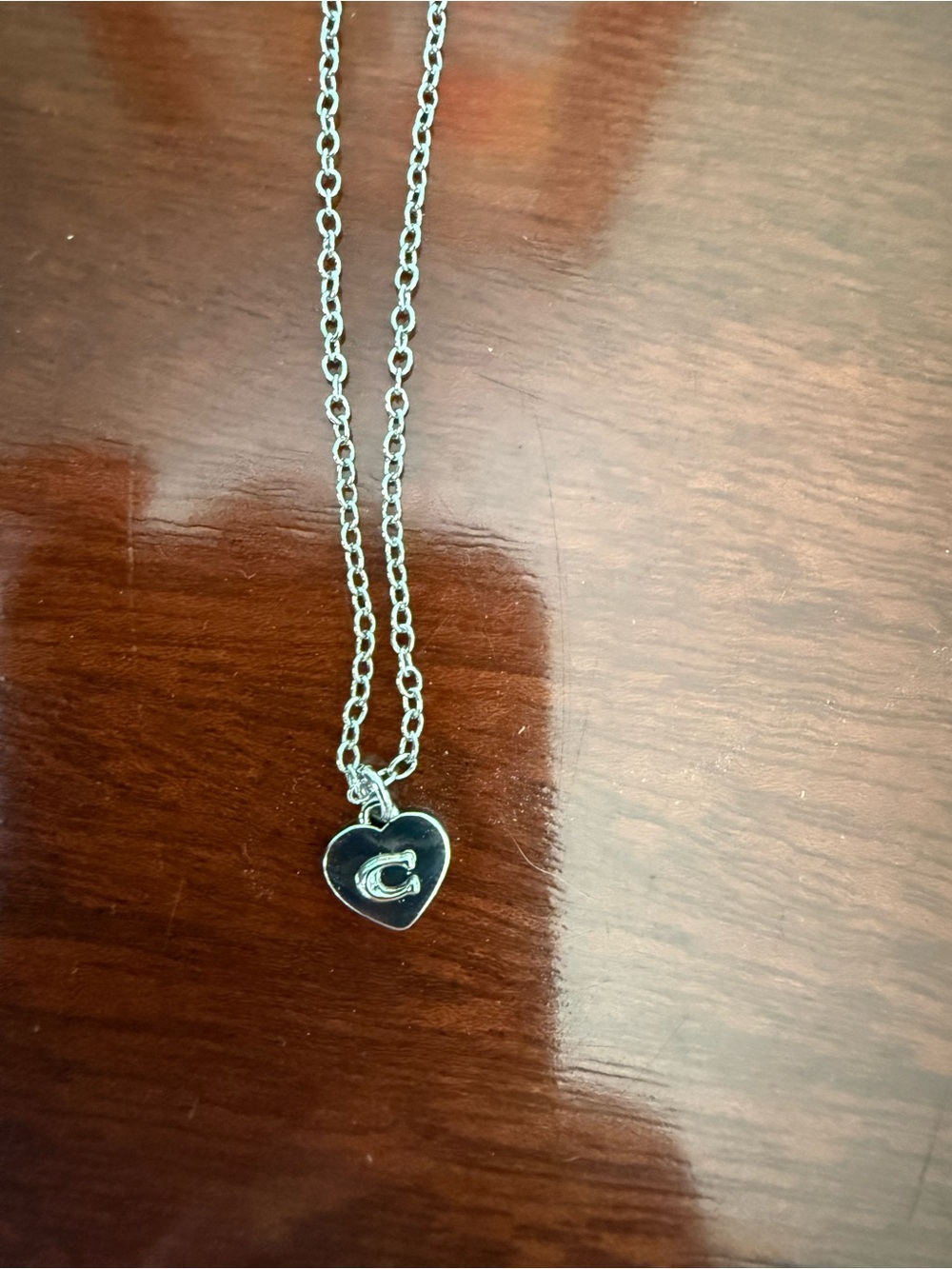 Coach Silver Heart Pendant Necklace with 'C' Logo